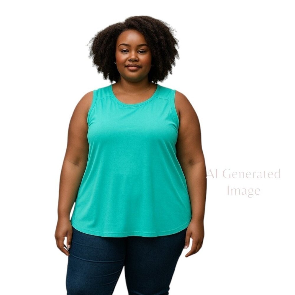 Athletic Works Womens Solid Green Sleeveless Knit Pullover Top Size L (12-14)
